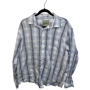 Tommy Bahama Blue Plaid Long Sleeve Shirt XL - 100% Cotton Casual Style